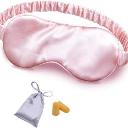 Silk Sleep Mask Eye Mask Blindfold with Double Layer Silk Filling and Elastic Strap for Full Night's Sleep, Travel and Nap, Soft Eye Cover Eyeshade with Luxury Bag and Ear Plugs by OLESILK (Pink)