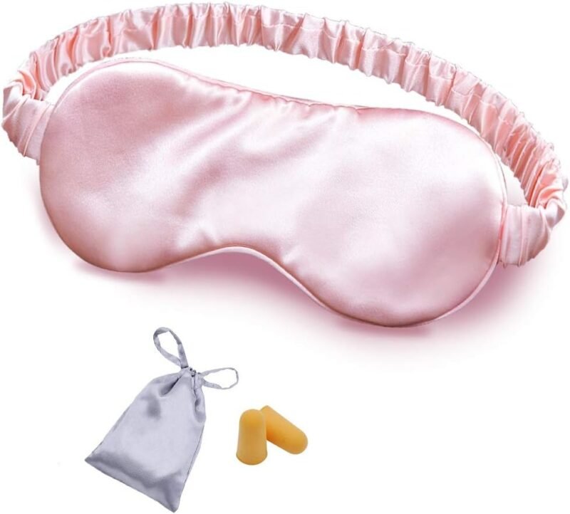 Silk Sleep Mask Eye Mask Blindfold with Double Layer Silk Filling and Elastic Strap for Full Night's Sleep, Travel and Nap, Soft Eye Cover Eyeshade with Luxury Bag and Ear Plugs by OLESILK (Pink)