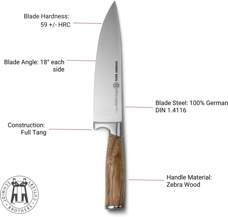 Schmidt Brothers - Zebra Wood, 15-Piece Kitchen Knife Set, High-Carbon Stainless Steel Cutlery with Zebra Wood and Acrylic Magnetic Knife Block and Knife Sharpener - Image 3