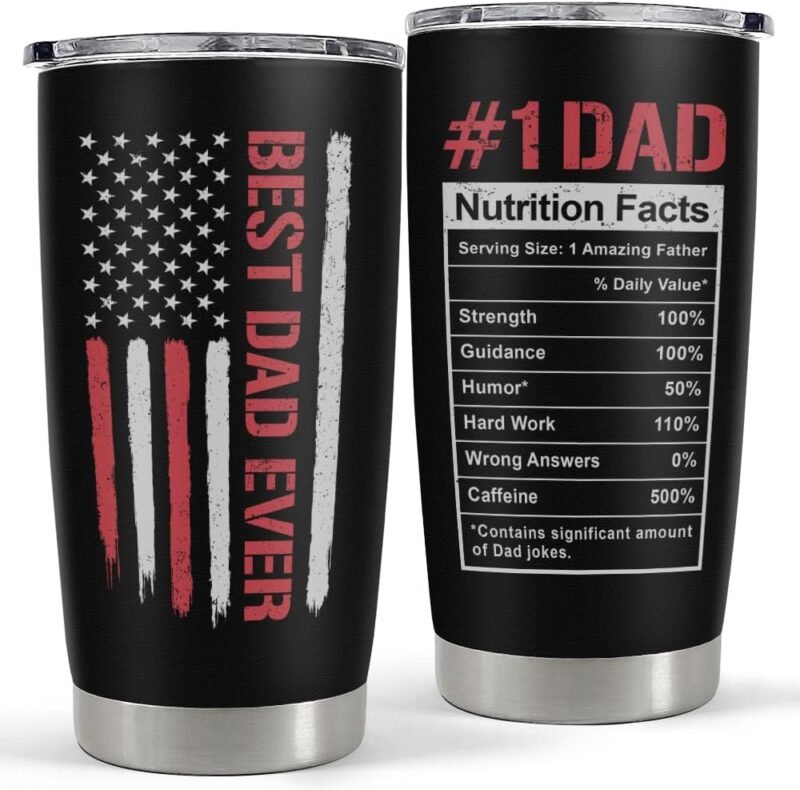 SANDJEST Best Dad Ever 20oz Insulated Tumbler with Lid for Father - Double-wall Insulated Stainless Steel Mug - Coffee Cup for Outdoor Travel Sport Office, Gift for Birthday Father’s Day