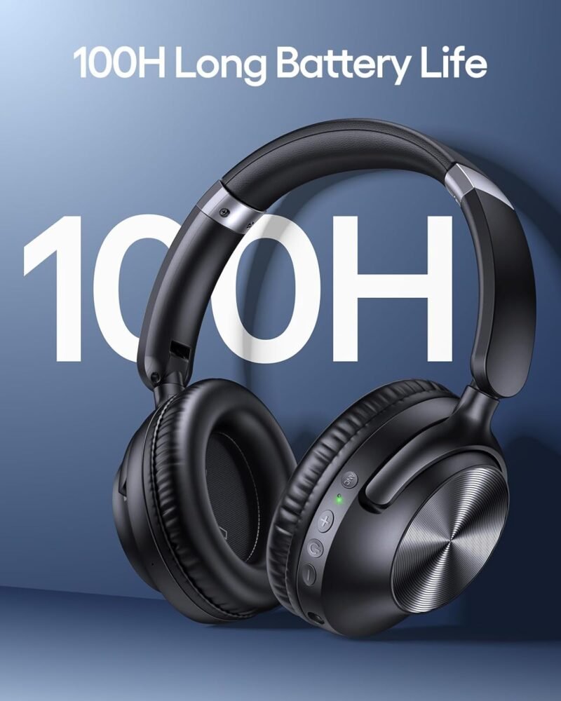 TAGRY Active Noise Cancelling Headphones 100H Playtime Over Ear Bluetooth Headphones with Deep Bass Light Weight Earphones Comfort Headsets with Fast Charging for Travel Home Office PC Black - Image 3