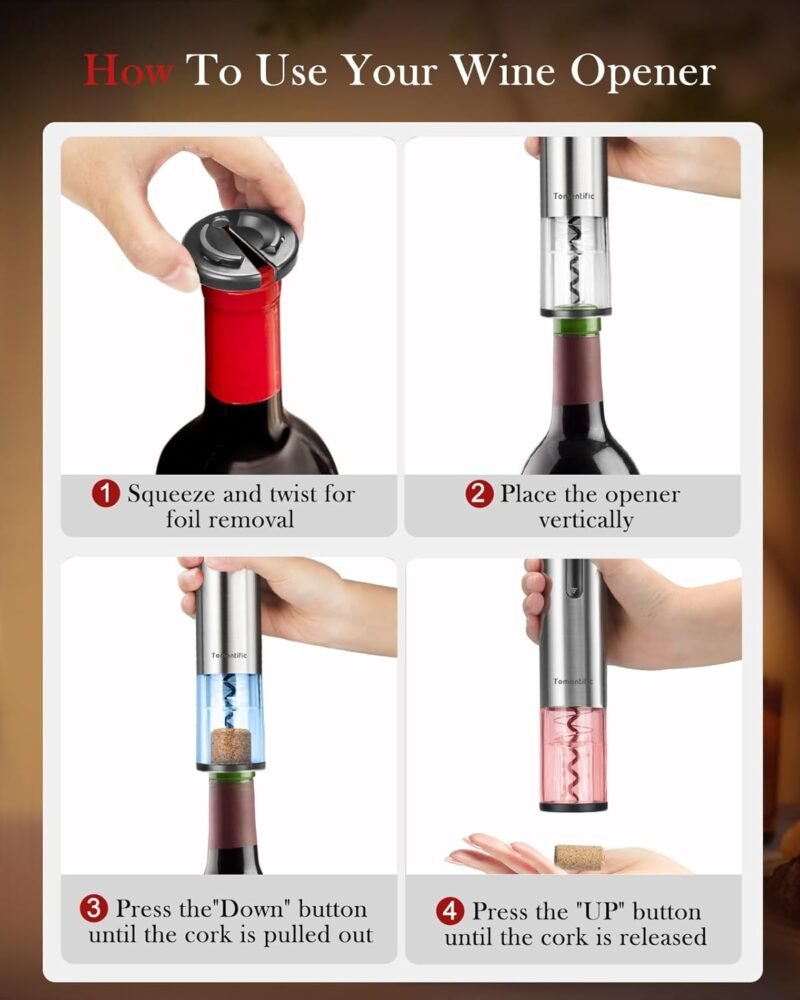 Electric Wine Opener Set With Stand - Premium Wine Gifts with Rechargeable Wine Opener, Foil Cutter, Pourer, Vacuum Stopper, and Elegant Package Box -Gift for Home Party Bar Outdoor - Image 3