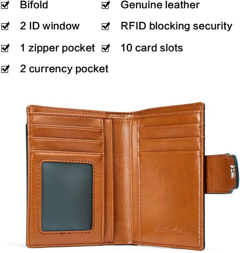 BOSTANTEN Women Leather Wallet RFID Blocking Small Bifold Zipper Pocket Wallet Card Case Purse with ID Window - Image 5