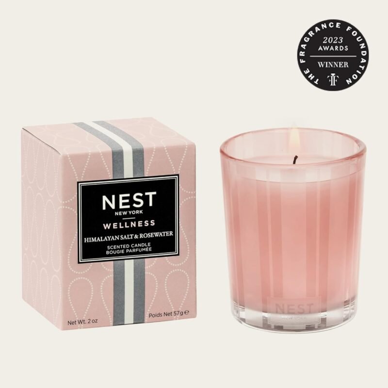 NEST New York Scented Votive Candle, Himalayan Salt & Rosewater - 2 oz - Up to 28-Hour Burn Time - Reusable Glass Vessel - Image 2