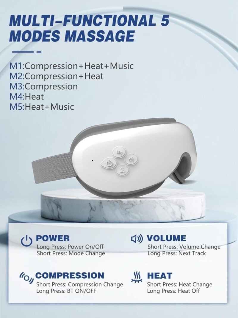Eye Massager with Heat, Mothers Day Gifts for Mom, Heated Eye Massager for Migraines with Compression and Bluetooth, Reduce Eyes Strain, Dark Circles and Improve Sleep, Gifts for Women Men - Image 5