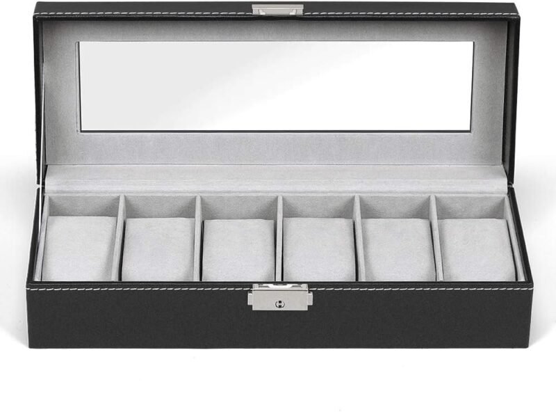 NEX 6 Slots Watch Box Organizer for Men, Black Watch Holder Stand Display Storage Case - Image 5