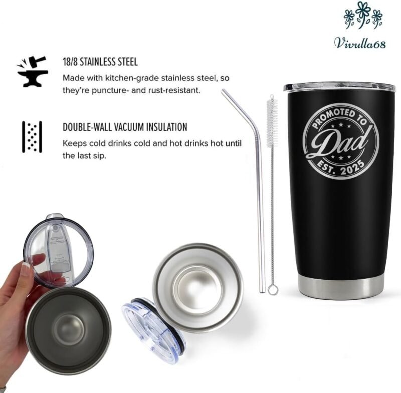 Vivulla68 First Fathers Day Gift for New Dad, Promoted To Dad 2025 Tumbler 20Oz, 1st Daddy Gifts, New Baby Gifts Ideas, Papa Established 2025 Coffee Cup Mug, Fathers To Be Gift, Papa Travel Coffee Mug - Image 4