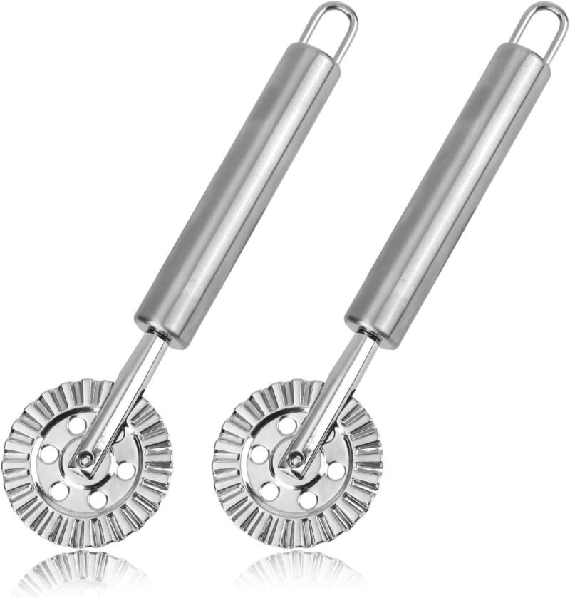 2pcs Ravioli Cutter Wheel, Stainless Steel Dough Cutter Roller Pasta Crimping Wheel Pastry Maker Tool for Home Kitchen