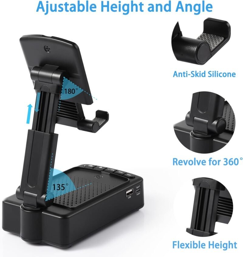 Gifts for Men, OLES Mobile Phone Stand with Bluetooth for Him Dad Women Who Want Nothing, Adjustable Tablet Holder with Wireless Speaker, Tech Gadgets for Table Desk, Unique Ideal - Image 4