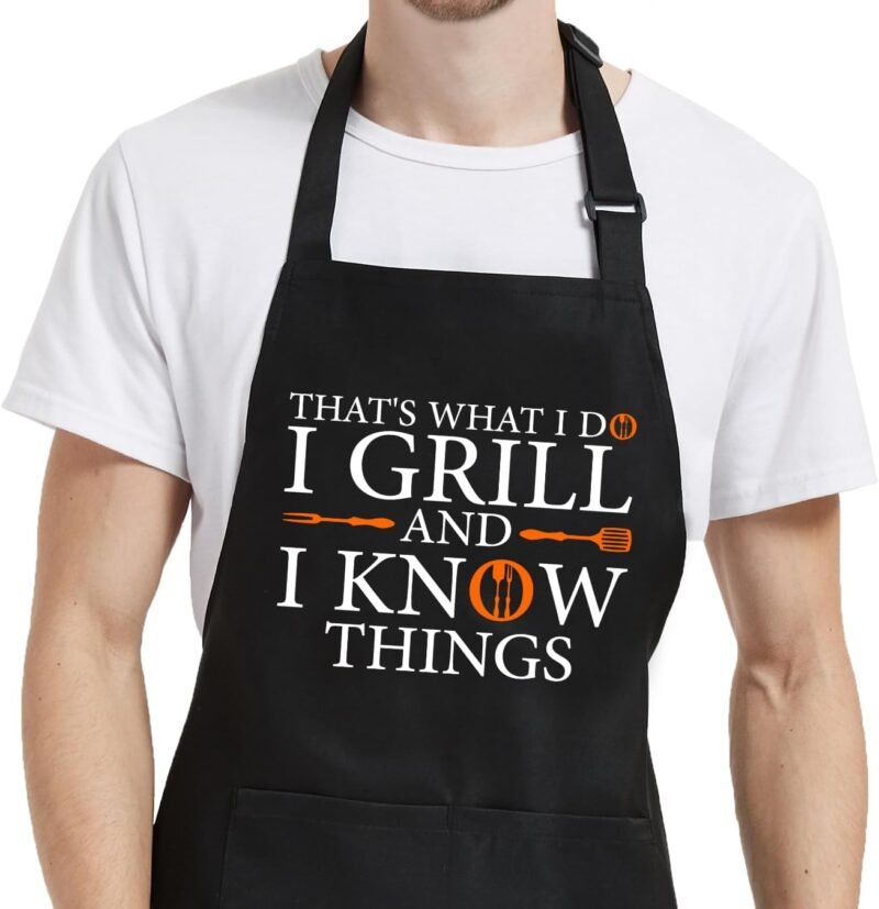 Funny Chef Apron for Men with Pockets, Mens Apron for Grilling, Cooking BBQ Gifts for Men Dad Birthday Fathers Day