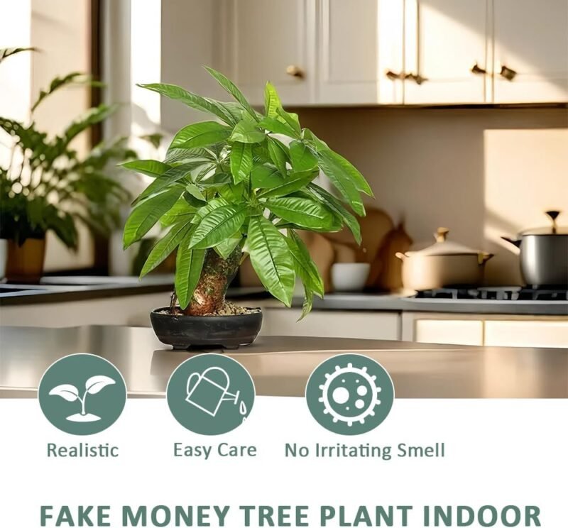 16 Inch Fake Money Tree,Artificial Money Tree Indoor Potted Plants,Faux Fortune Plant in Black Pot Good Luck Chrismas/Housewarming Gift for Home Office Living Room Decor Indoor - Image 5