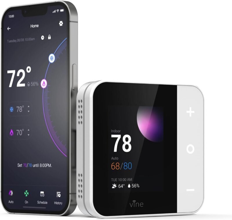 Vine Thermostat for Home with Touchscreen Color Display, WiFi Smart Thermostat Compatible with Alexa and Google Assistant, 7day/8period Programmable, Energy Saving, C-Wire Required, Screen Size 2.8" - Image 9