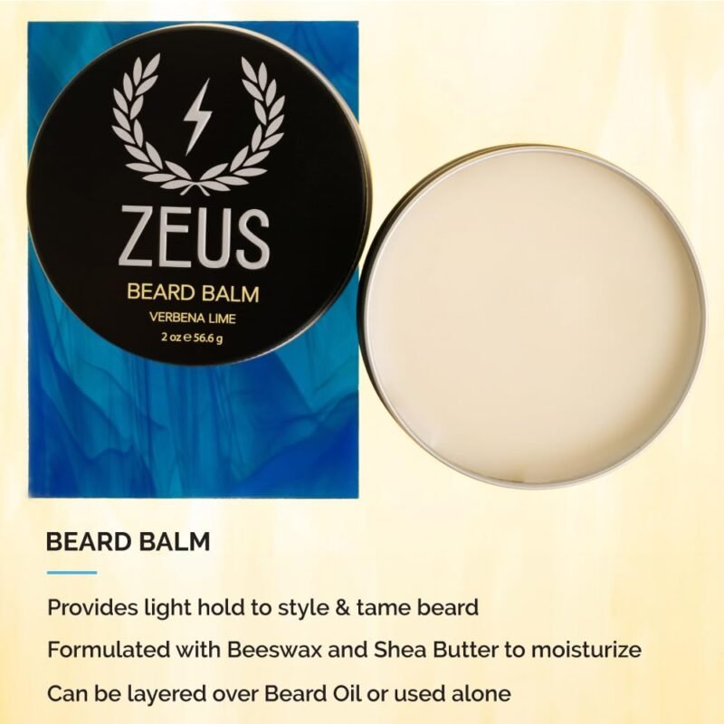 ZEUS Everyday Beard Kit with Tin Gift Box – Beard Wash Shampoo & Conditioner, Natural Beard Oil, Beard Balm & Tin Box (Verbena Lime) - Image 5