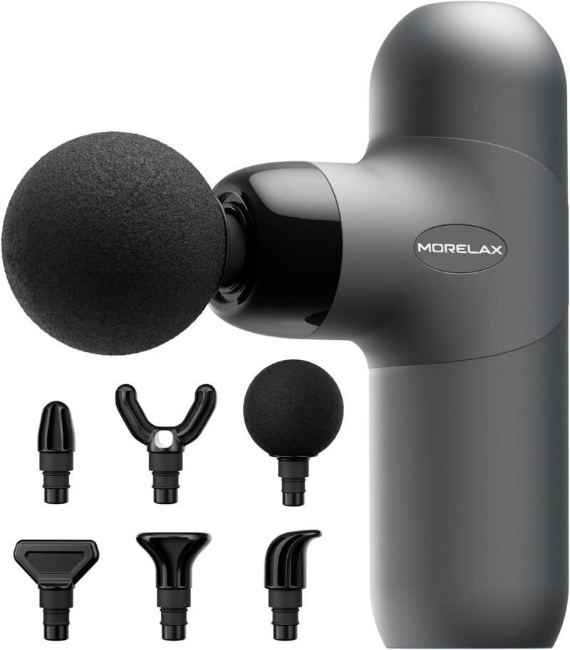 Mini Massage Gun, Percussion Muscle Massager for Back Pain Relief, Compact Sports Travel Massage Gun with 6 Massage Heads 4 Speeds, Gift for Her, Home, Athletes