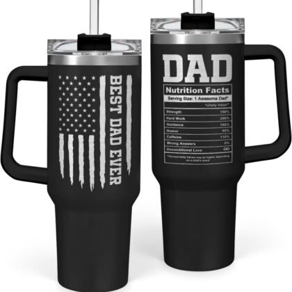 SANDJEST Best Dad Ever Tumbler 40oz Stainless Steel Insulated with Lid & Straw, Dads Gifts for Christmas Birthday Valentine Fathers Day, Father Coffee Cup Gift for Dad Daddy Father from Daughter Son