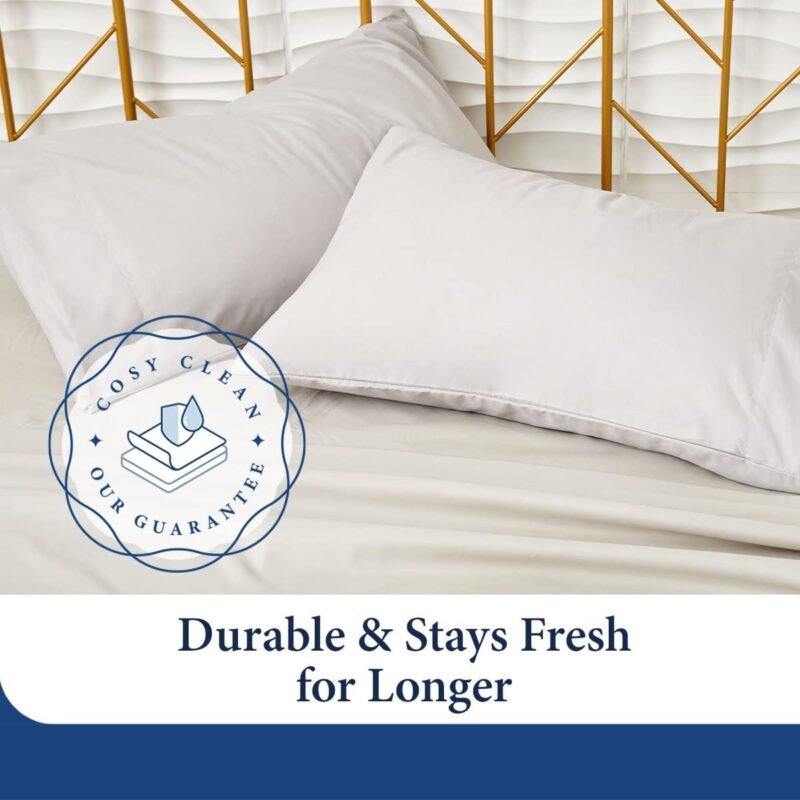 Cosy House Collection Luxury Bamboo Sheets - Blend of Rayon Derived from Bamboo - Cooling & Breathable, Silky Soft, 16-Inch Deep Pockets - 4-Piece Bedding Set - Queen, White - Image 6