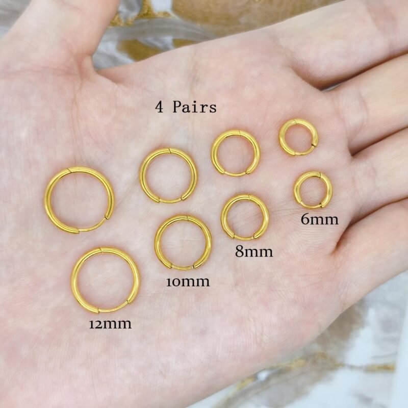 Hypoallergenic 14K Gold Plated Small Hoop Earrings Set for Women & Men - Dainty Stackable Cartilage Earrings for Multiple Piercing, Surgical Stainless Steel Lightweight Huggie Hoops for Sensitive Ears Trendy Jewelry Gift 6/7/8/9/10/12mm (Gold/Silver/Black) - Image 5