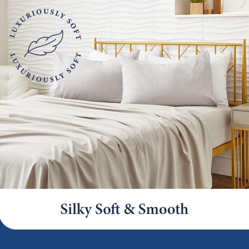 Cosy House Collection Luxury Bamboo Sheets - Blend of Rayon Derived from Bamboo - Cooling & Breathable, Silky Soft, 16-Inch Deep Pockets - 4-Piece Bedding Set - Queen, White - Image 2