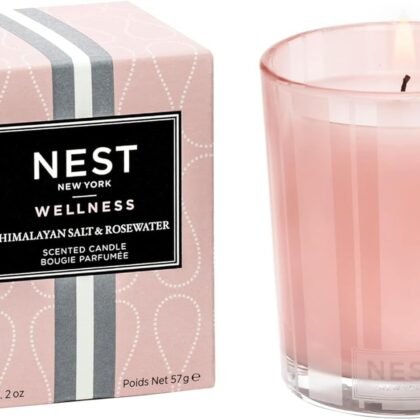 NEST New York Scented Votive Candle, Himalayan Salt & Rosewater - 2 oz - Up to 28-Hour Burn Time - Reusable Glass Vessel
