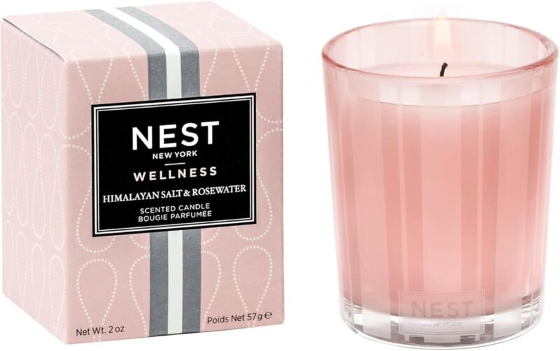 NEST New York Scented Votive Candle, Himalayan Salt & Rosewater - 2 oz - Up to 28-Hour Burn Time - Reusable Glass Vessel