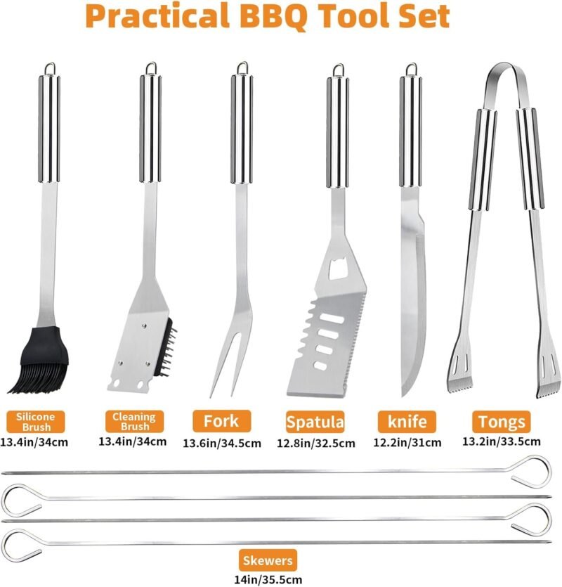 11Pcs Stainless Steel BBQ Grilling Accessories Set, Dad Gifts for Fathers Day Grilling Gifts,Portable Practical Grill Tools Utensils Kit with Storage Bag for Outdoor Grill Camping Backyard - Image 6