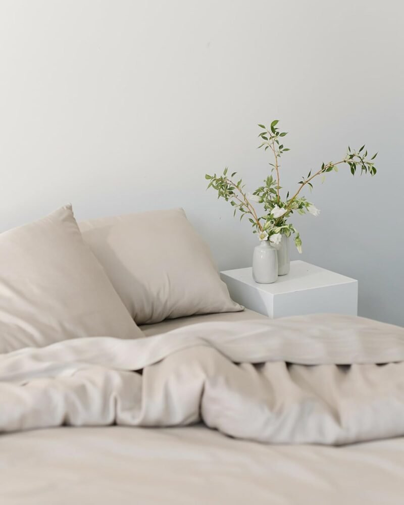 Cozy Earth Luxury Bed Sheet Set - 100% Viscose from Bamboo Fabric, Ultra-Soft & Breathable, Fits Regular & Deep Pocket Mattresses up to 20" - 4 Pieces King Sheet Set Oat - Image 6