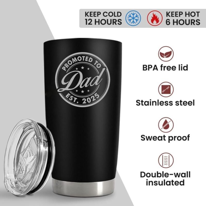 Vivulla68 First Fathers Day Gift for New Dad, Promoted To Dad 2025 Tumbler 20Oz, 1st Daddy Gifts, New Baby Gifts Ideas, Papa Established 2025 Coffee Cup Mug, Fathers To Be Gift, Papa Travel Coffee Mug - Image 3