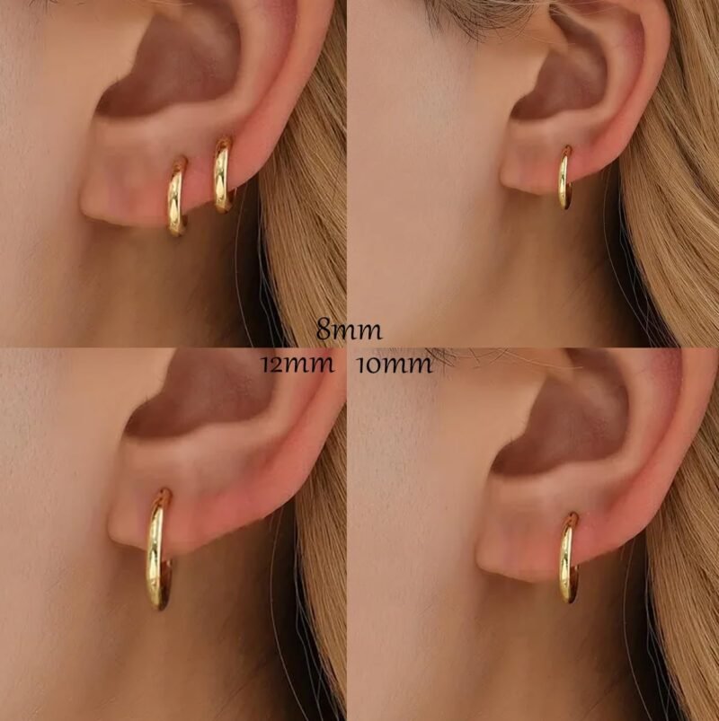 Hypoallergenic 14K Gold Plated Small Hoop Earrings Set for Women & Men - Dainty Stackable Cartilage Earrings for Multiple Piercing, Surgical Stainless Steel Lightweight Huggie Hoops for Sensitive Ears Trendy Jewelry Gift 6/7/8/9/10/12mm (Gold/Silver/Black) - Image 8