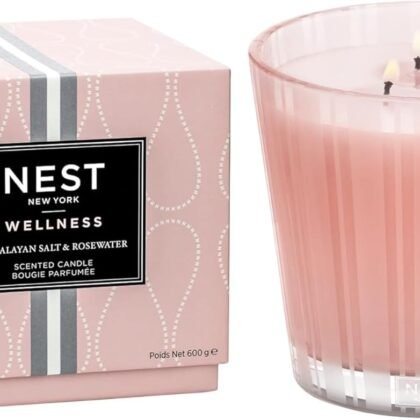 NEST New York Scented 3-Wick Candle, Himalayan Salt & Rosewater - 21.2 oz - Up to 100-Hour Burn Time - Reusable Glass Vessel
