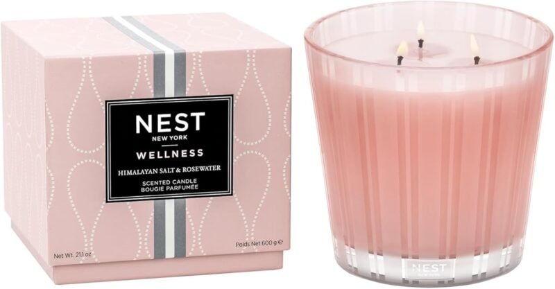 NEST New York Scented 3-Wick Candle, Himalayan Salt & Rosewater - 21.2 oz - Up to 100-Hour Burn Time - Reusable Glass Vessel