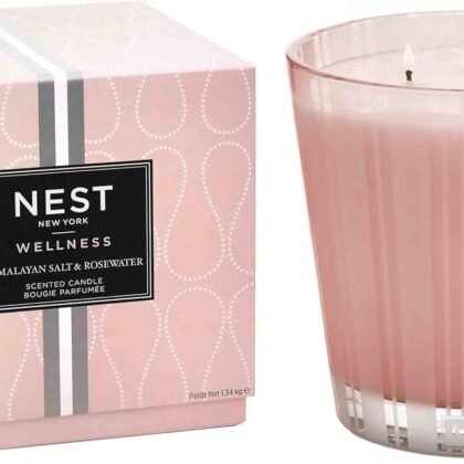 NEST New York Scented Luxury 4-Wick Candle, Himalayan Salt & Rosewater - 43.7 oz - Up to 120-Hour Burn Time - Reusable Glass Vessel