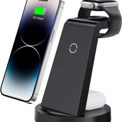 3 in 1 Charging Station for iPhone, Wireless Charger for iPhone 16e 16 15 14 13 12 11 X Pro Max & Apple Watch - Wireless Charging Station for AirPods 4 3 Pro