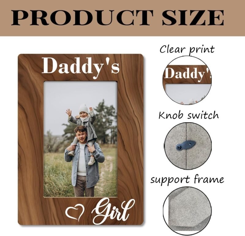 Dad Gift from Daughter, Daddy's Girl Photo Frame, Holds 4 x 6 Inch Photo, Farmhouse Wooden Picture Frame Gift, Daddy & Daughter Photo Frame for Home Office Decor, Dad Birthday Gifts, Christmas Gifts - Image 3