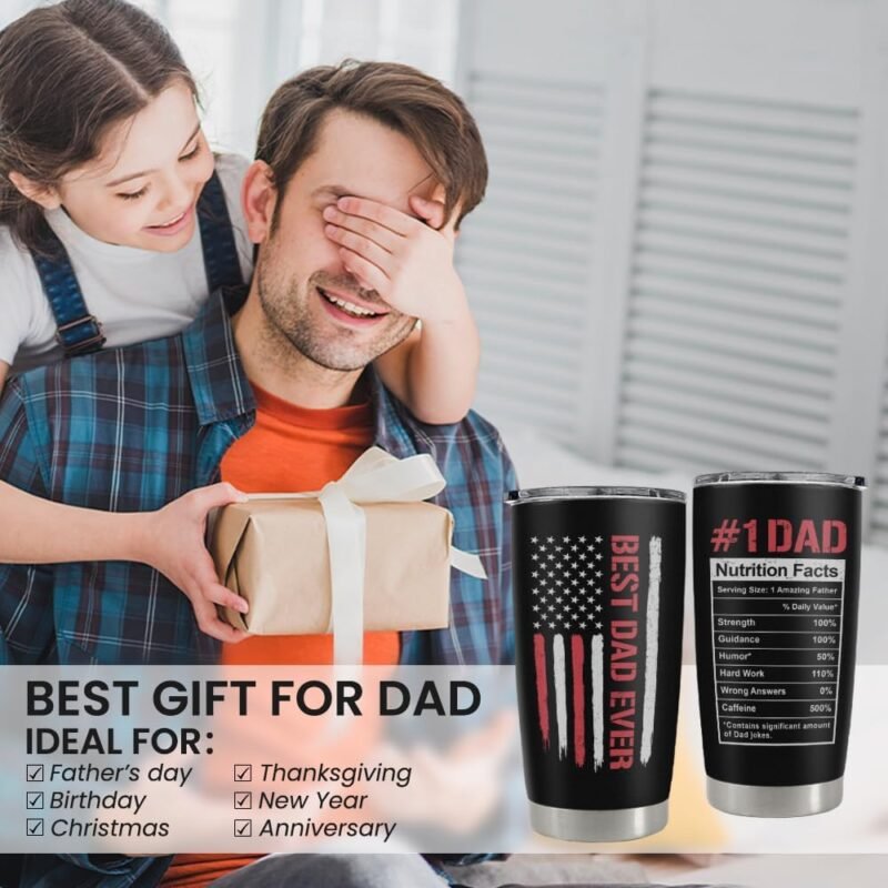 SANDJEST Best Dad Ever 20oz Insulated Tumbler with Lid for Father - Double-wall Insulated Stainless Steel Mug - Coffee Cup for Outdoor Travel Sport Office, Gift for Birthday Father’s Day - Image 2