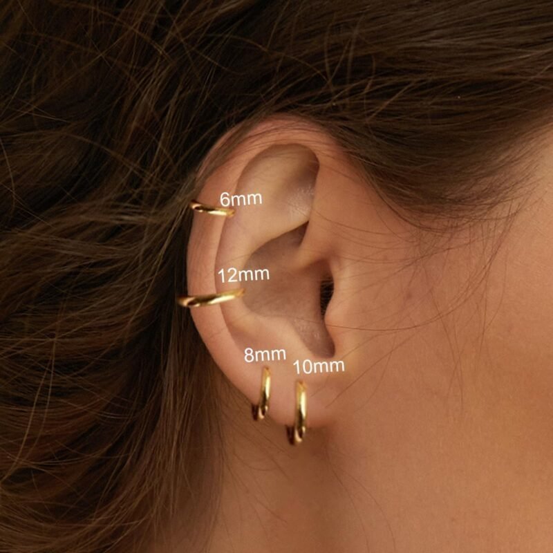 Hypoallergenic 14K Gold Plated Small Hoop Earrings Set for Women & Men - Dainty Stackable Cartilage Earrings for Multiple Piercing, Surgical Stainless Steel Lightweight Huggie Hoops for Sensitive Ears Trendy Jewelry Gift 6/7/8/9/10/12mm (Gold/Silver/Black) - Image 7