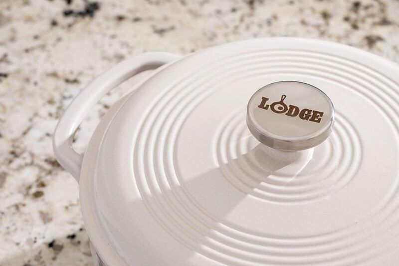 Lodge 7.5 Quart Enameled Cast Iron Dutch Oven with Lid – Dual Handles – Oven Safe up to 500° F or on Stovetop - Use to Marinate, Cook, Bake, Refrigerate and Serve – Oyster White - Image 3