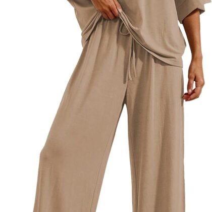 Ekouaer Pajama Sets for Women 2 Piece Lounge Set Short Sleeve Tops and Long Pants Soft Comfy Pjs Sleepwear Outfits S-XXL