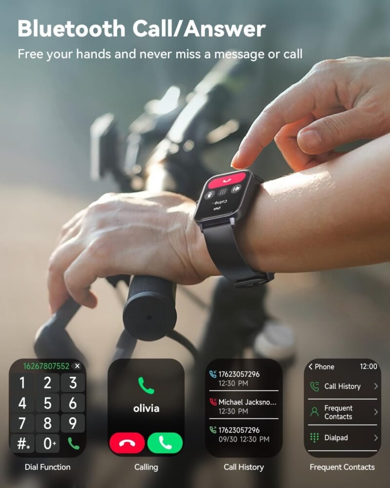 Smartwatch for Men Women, Alexa Built-in, 1.8" Fitness Tracker, IP68 Waterproof Smartwatch for Android & iPhone with Bluetooth Call (Answer/Make), Heart Rate/SpO2/Sleep Monitor/Pedometer, Black - Image 2