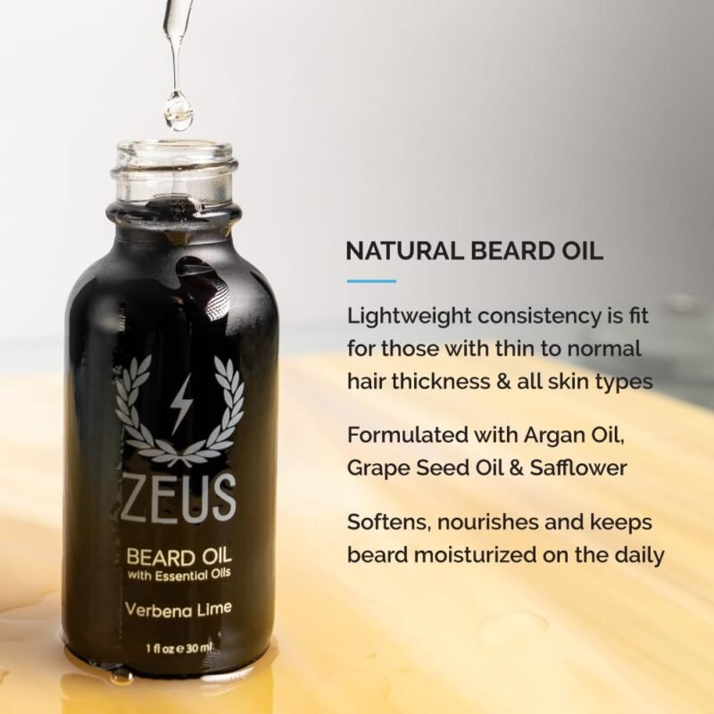 ZEUS Everyday Beard Kit with Tin Gift Box – Beard Wash Shampoo & Conditioner, Natural Beard Oil, Beard Balm & Tin Box (Verbena Lime) - Image 4