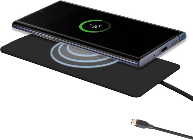 Ultra Slim Universal Wireless Charger - Upto 15W Max Phone Charger Compatible with All Qi Enabled Phones - Smart Charging Pad for Multiple Devices (Adapter Not Included) Black