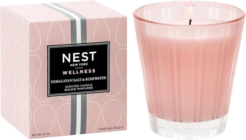 NEST New York Scented Classic Candle, Himalayan Salt & Rosewater - 8.1 oz - Up to 60-Hour Burn Time - Reusable Glass Vessel