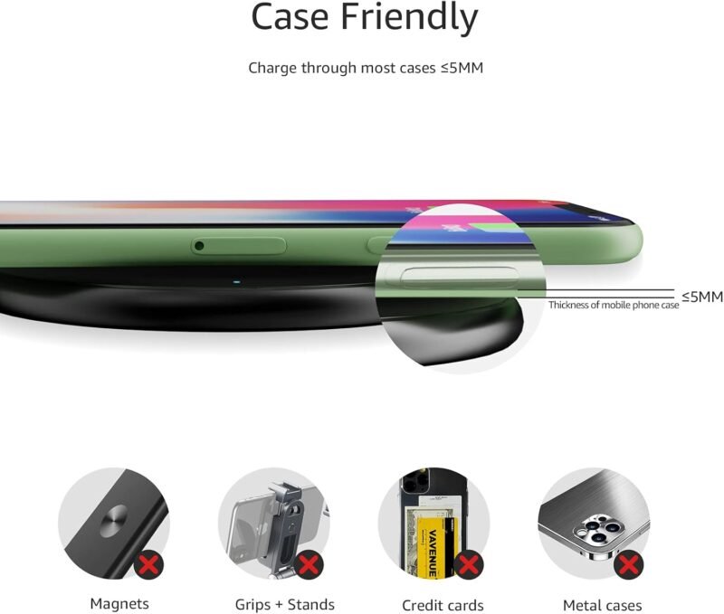 Amazon Basics 15W Qi Certified Wireless Charging Pad for iPhone 16/15/14/13/12/11/X, Samsung and More, with USB Cable, Black - Image 5