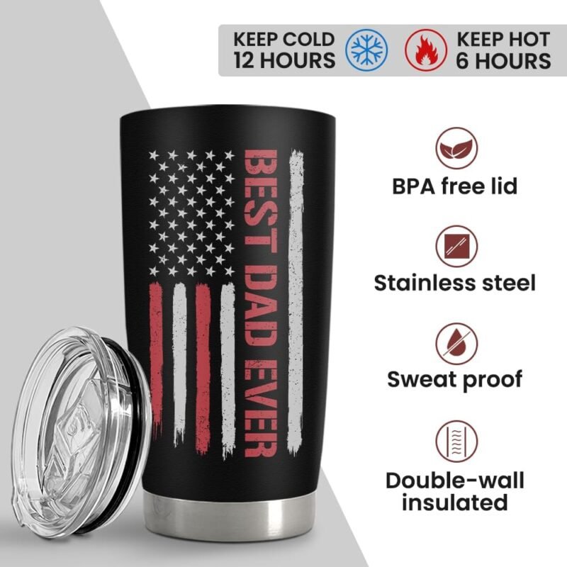 SANDJEST Best Dad Ever 20oz Insulated Tumbler with Lid for Father - Double-wall Insulated Stainless Steel Mug - Coffee Cup for Outdoor Travel Sport Office, Gift for Birthday Father’s Day - Image 4