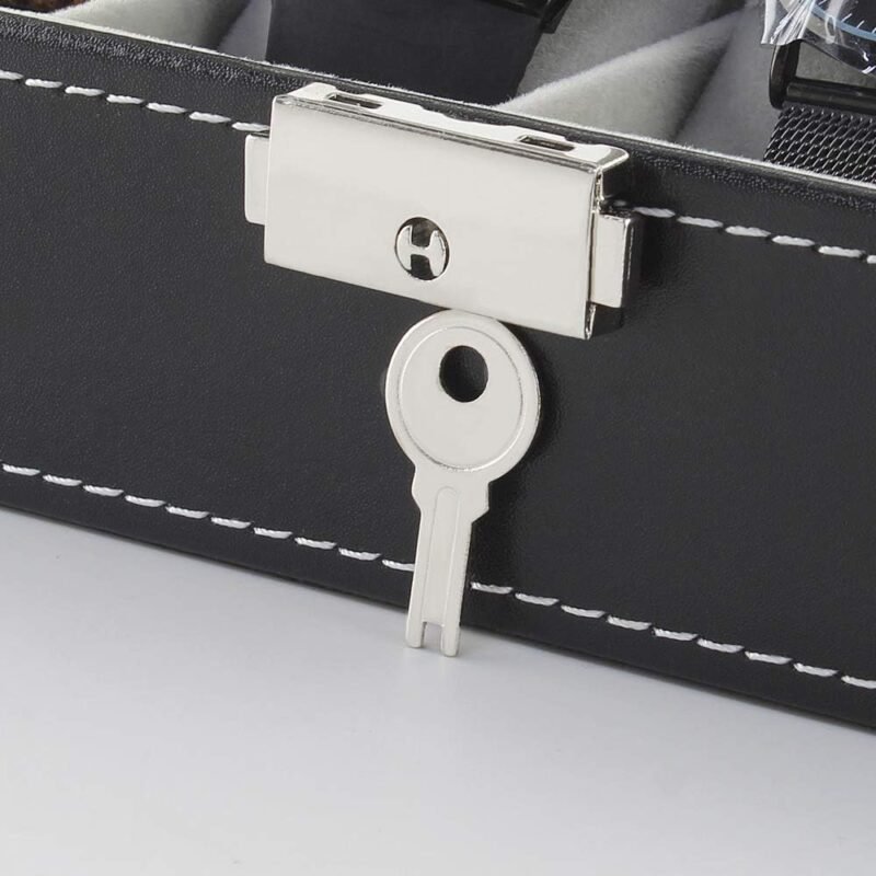 NEX 6 Slots Watch Box Organizer for Men, Black Watch Holder Stand Display Storage Case - Image 3