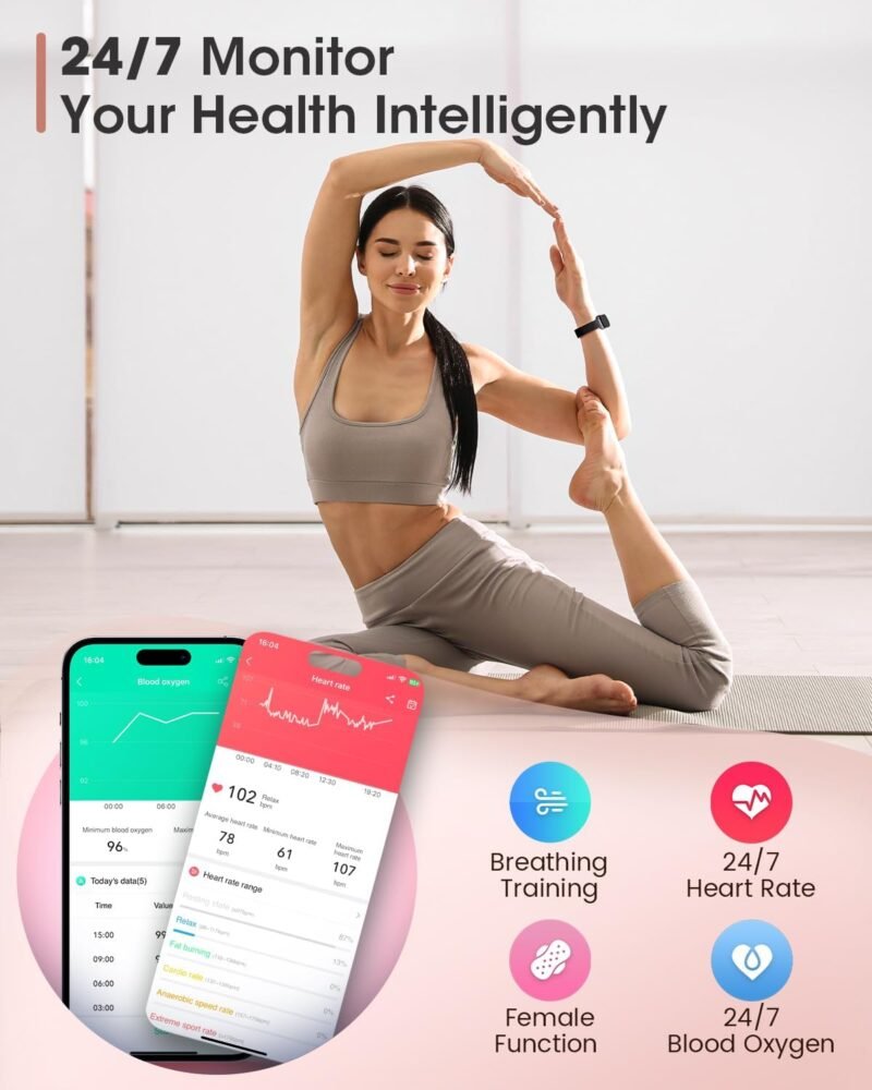 Fitness Tracker, Smart Watches for Women Men with Heart Rate/SpO2/Sleep Monitor, IP68 Waterproof Fitness Watches for Women Men, Step Tracker & Smart Watch for Android iPhone,Pedometer Watch, Gift - Image 3