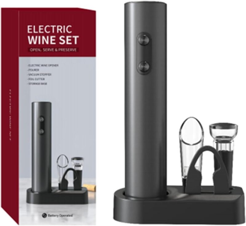 COKUNST Electric Wine Opener Set, Battery Operated Automatic Corkscrews Wine Bottles Opener with Foil Cutter, Wine Pourer, Vacuum Stopper, Reusable Wine Remover for Wine Lover Gift Home Kitchen Party - Image 9