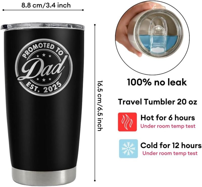 Vivulla68 First Fathers Day Gift for New Dad, Promoted To Dad 2025 Tumbler 20Oz, 1st Daddy Gifts, New Baby Gifts Ideas, Papa Established 2025 Coffee Cup Mug, Fathers To Be Gift, Papa Travel Coffee Mug - Image 2