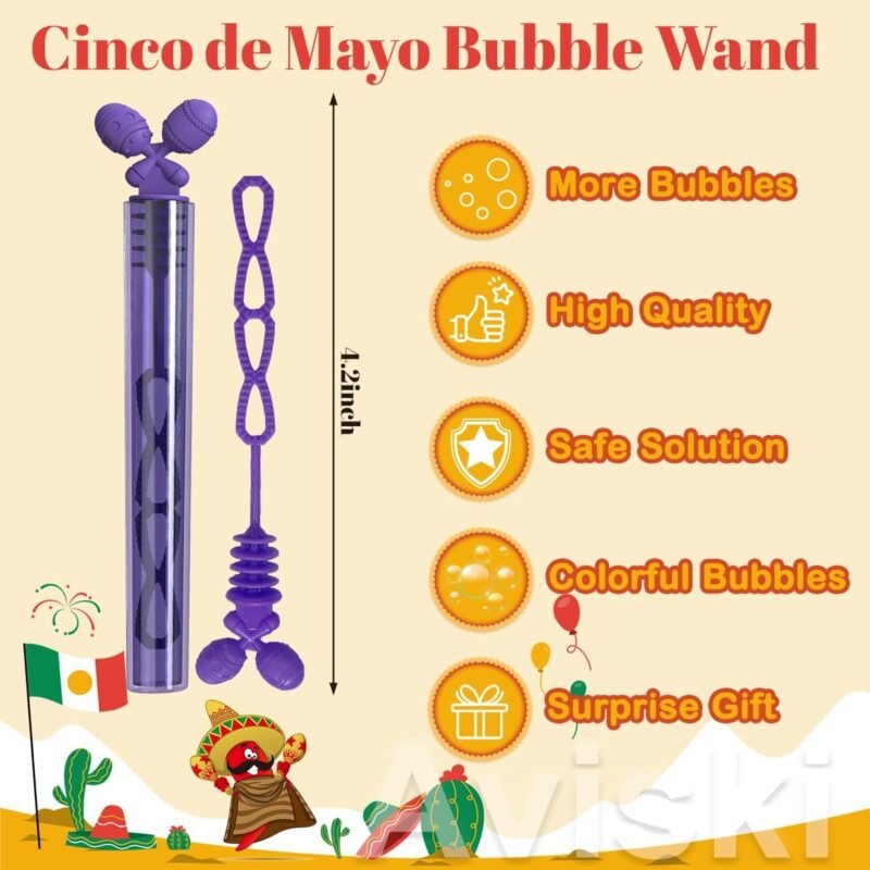 40PCS Mexican Bubble Wands, Mini Bubble Wands for Mexico Theme Party Favors, Cinco de Mayo Gift Toys for Girls Boys Kids Toddler Adults, Party Bag Stuffers Goodie Bag Filler, Classroom Prizes - Image 2