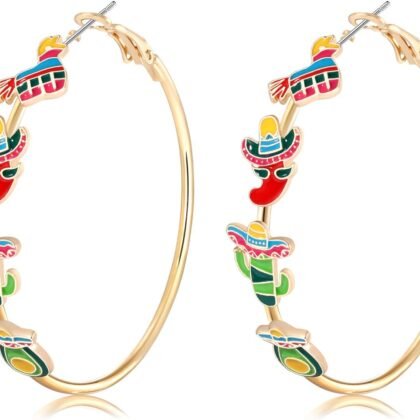 Boderier Gold Hoop Earrings for Women Cinco De Mayo Sombrero Pinata Fiesta Earrings Mexican Holiday Carnival Jewelry Gifts