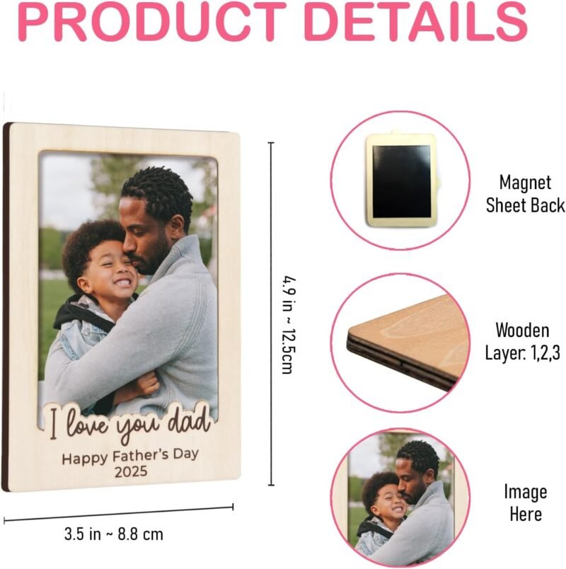I Love You Dad Magnet Picture Frames For Fridge - Personalized Dad Photo Frame - Father Day Gifts For Dad, Husband From Daughter, Son, Wife - Happy First Father's Day Gifts - Mini Magnet Picture frame - Image 3